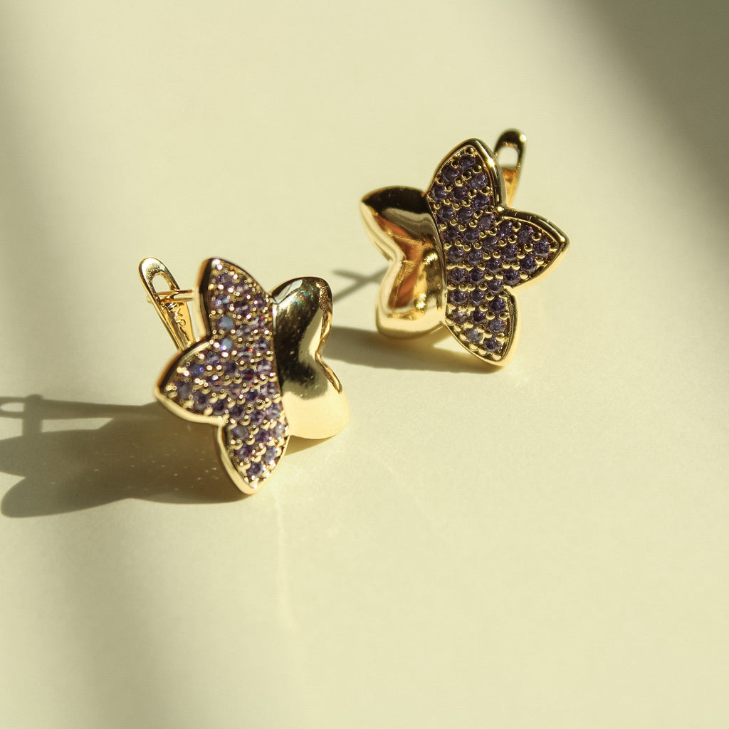 Pavé Purple CZ Star Stud Earrings — 14K Gold Plated - Séfan Jewelry