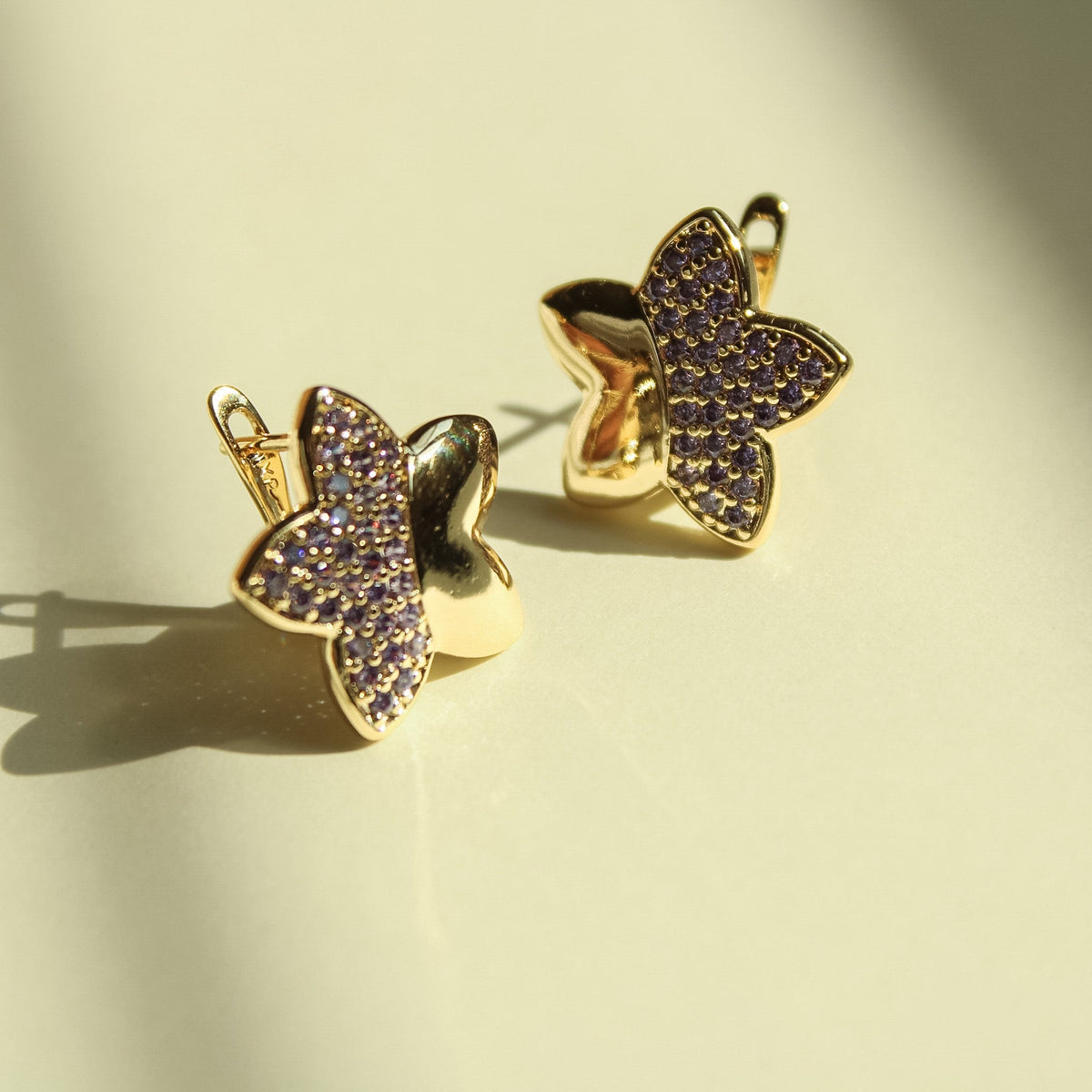 Pavé Purple CZ Star Stud Earrings — 14K Gold Plated - Séfan Jewelry