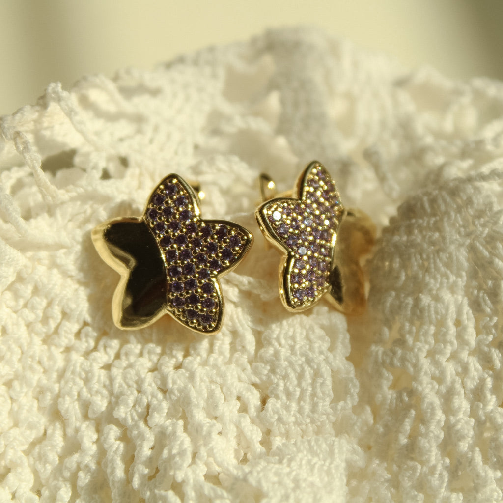 Pavé Purple CZ Star Stud Earrings — 14K Gold Plated - Séfan Jewelry