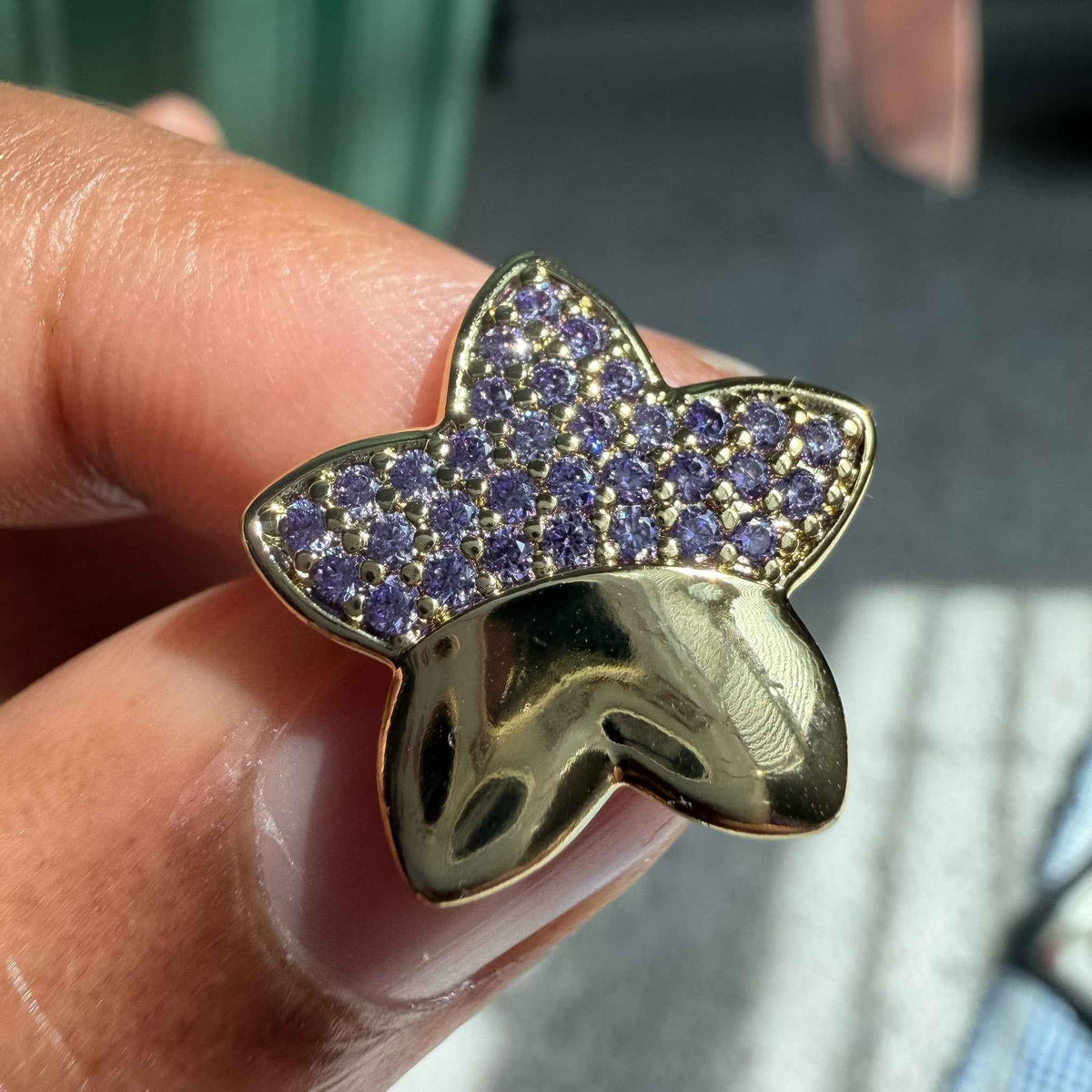 Pavé Purple CZ Star Stud Earrings — 14K Gold Plated