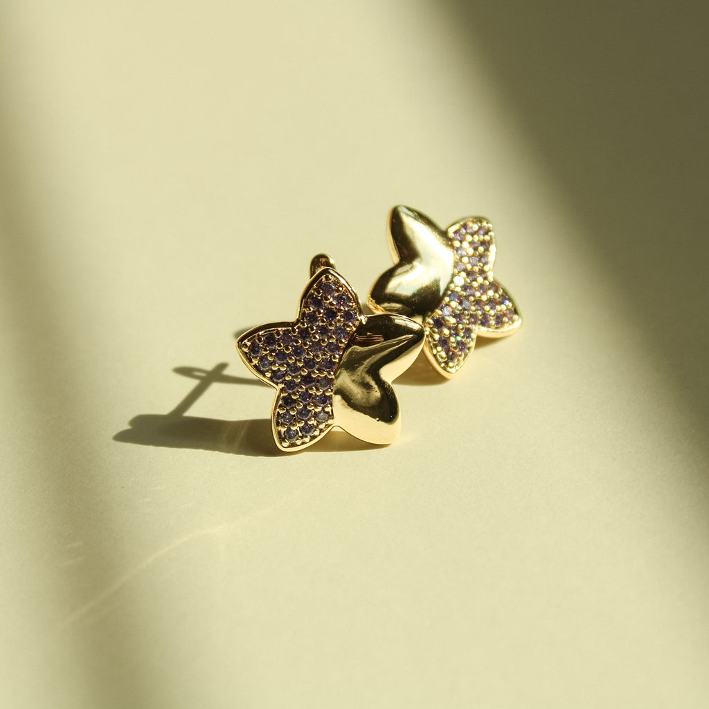 Pavé Purple CZ Star Stud Earrings — 14K Gold Plated - Séfan Jewelry