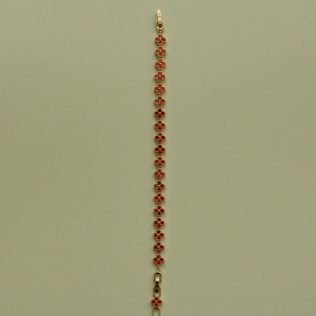 Red CZ Clover Link Bracelet — 14K Gold Plated