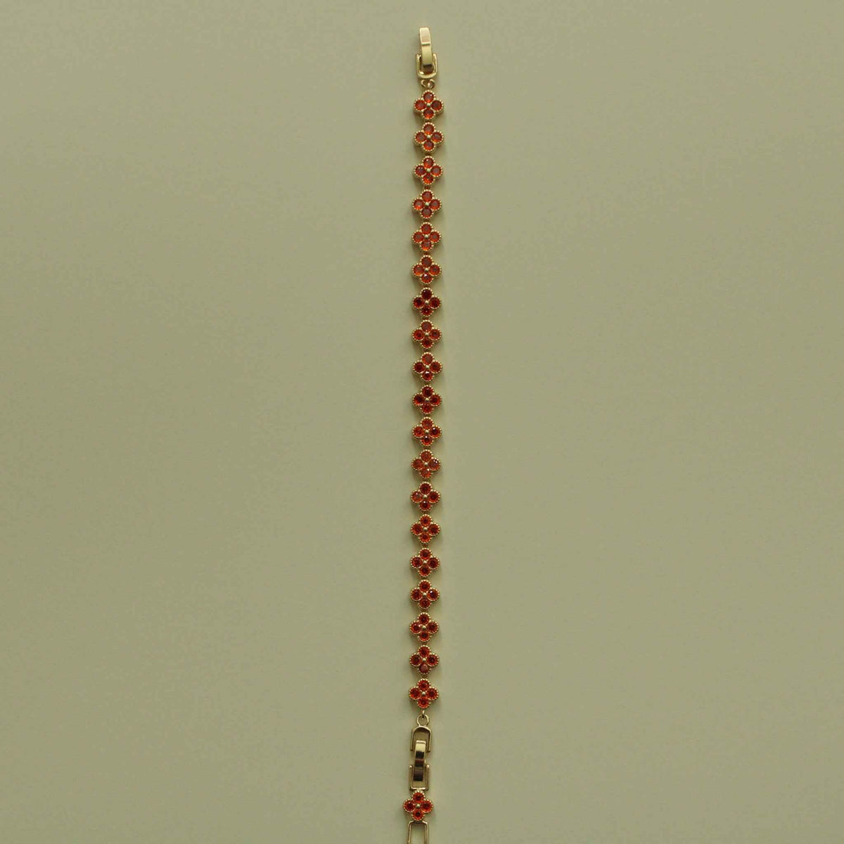 Red CZ Clover Link Bracelet — 14K Gold Plated