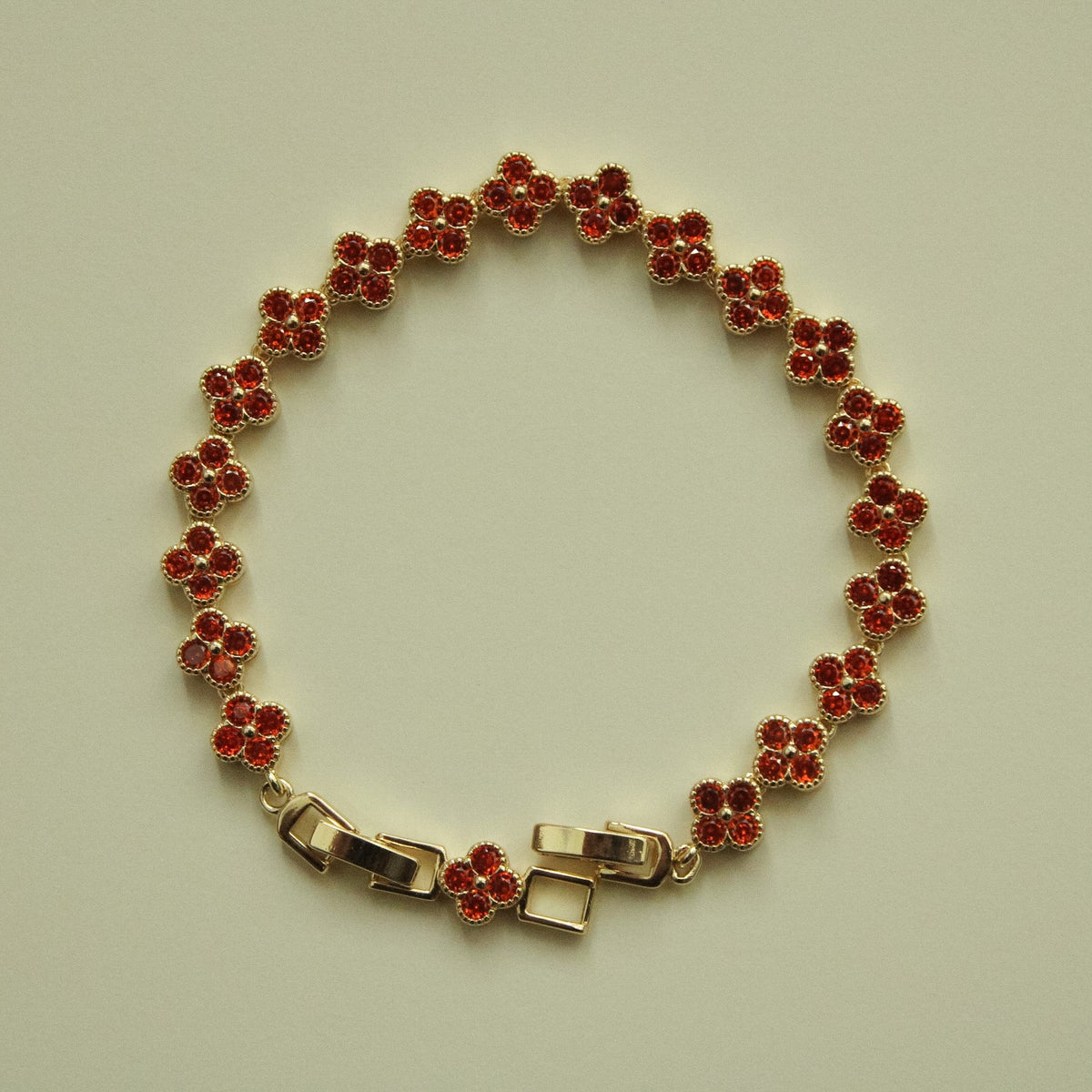 Red CZ Clover Link Bracelet — 14K Gold Plated - Séfan Jewelry
