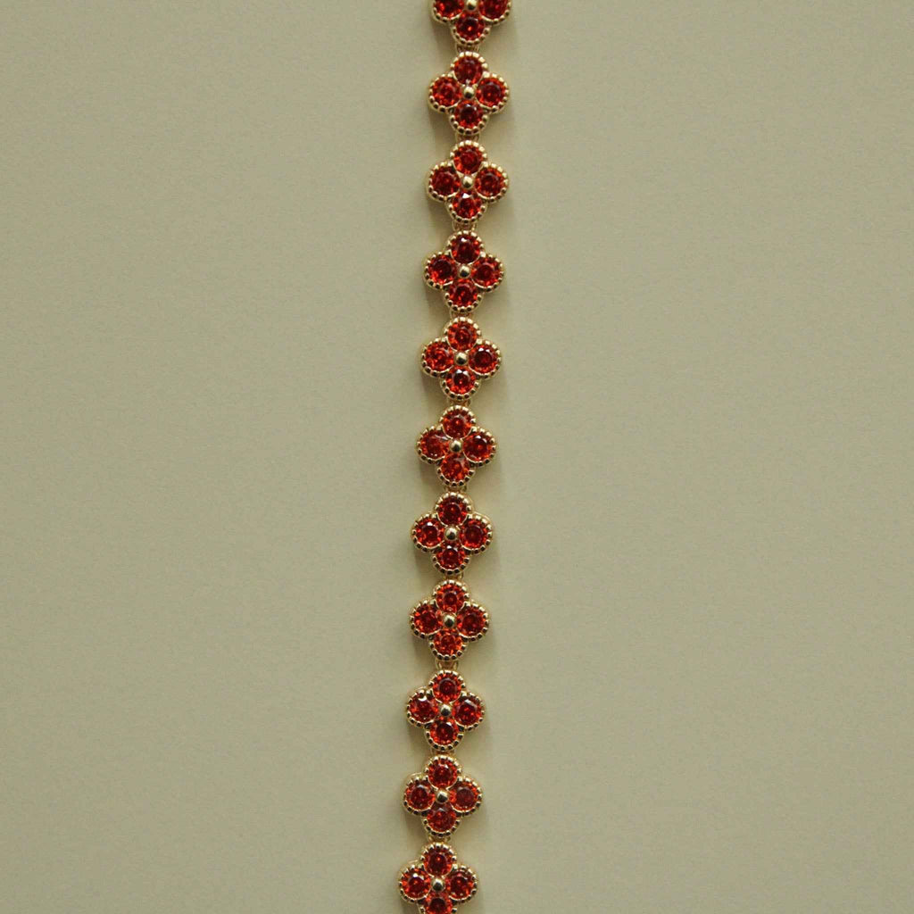 Red CZ Clover Link Bracelet — 14K Gold Plated