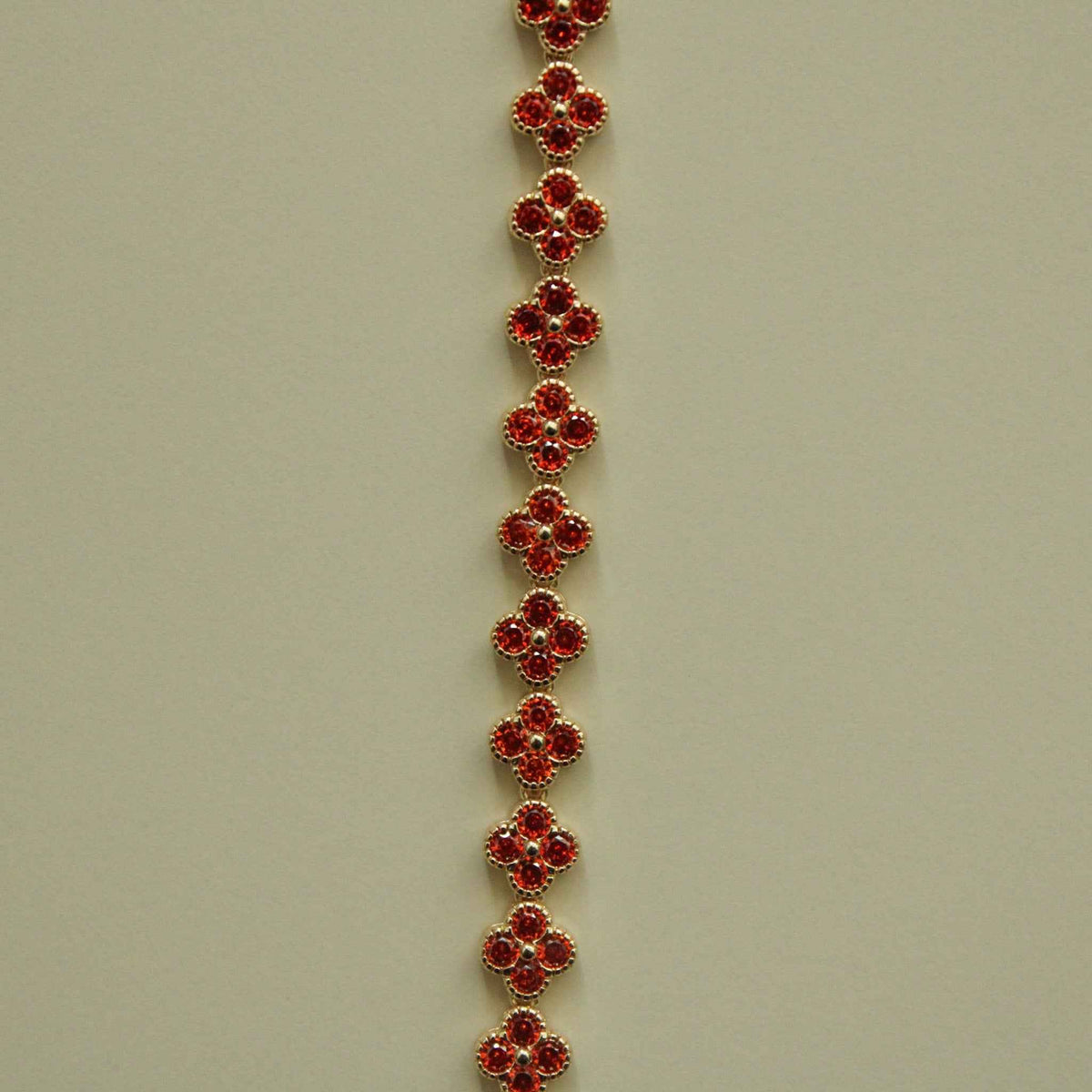 Red CZ Clover Link Bracelet — 14K Gold Plated