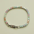 Multicolor CZ tennis bracelet in a round shape with pastel stones and clasp
