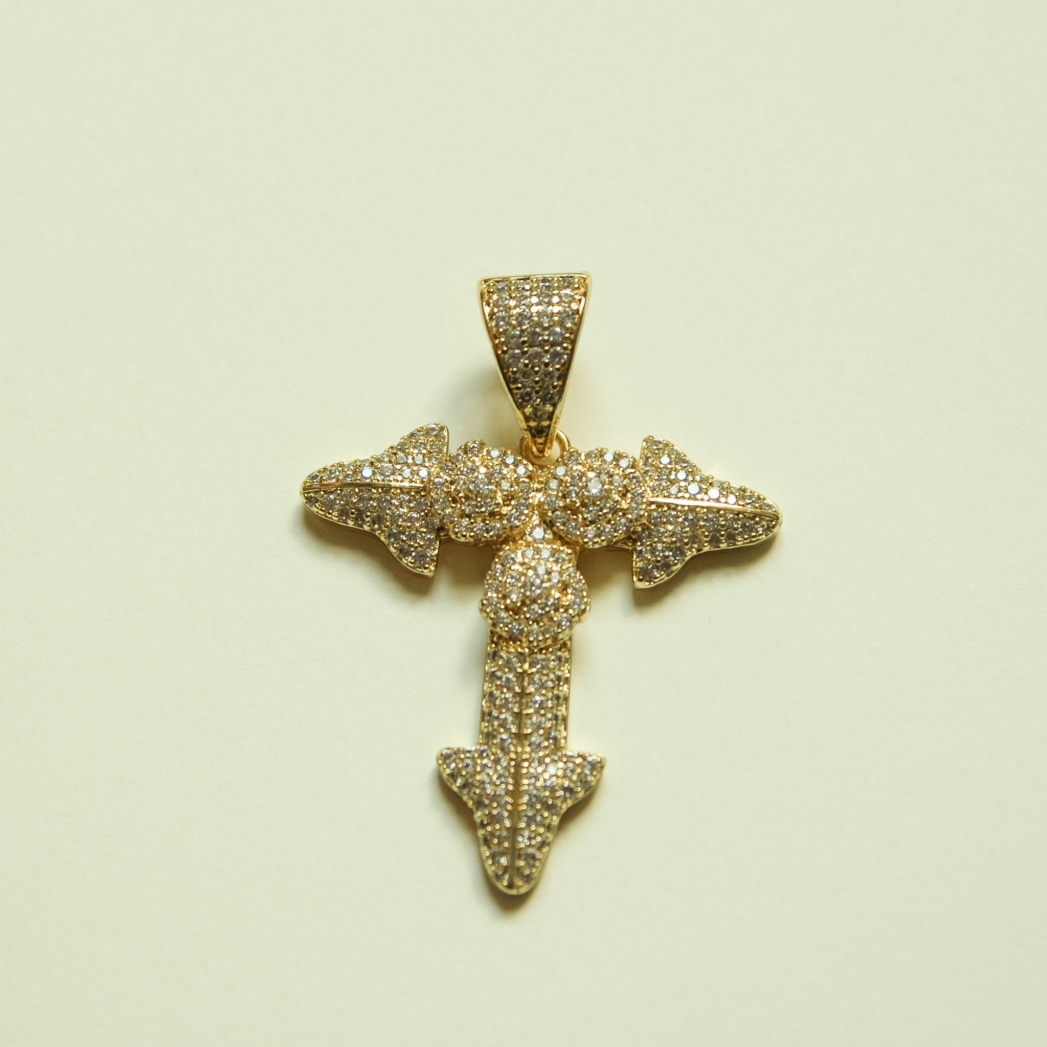 Triple rose cross pendant with pavé-set stones