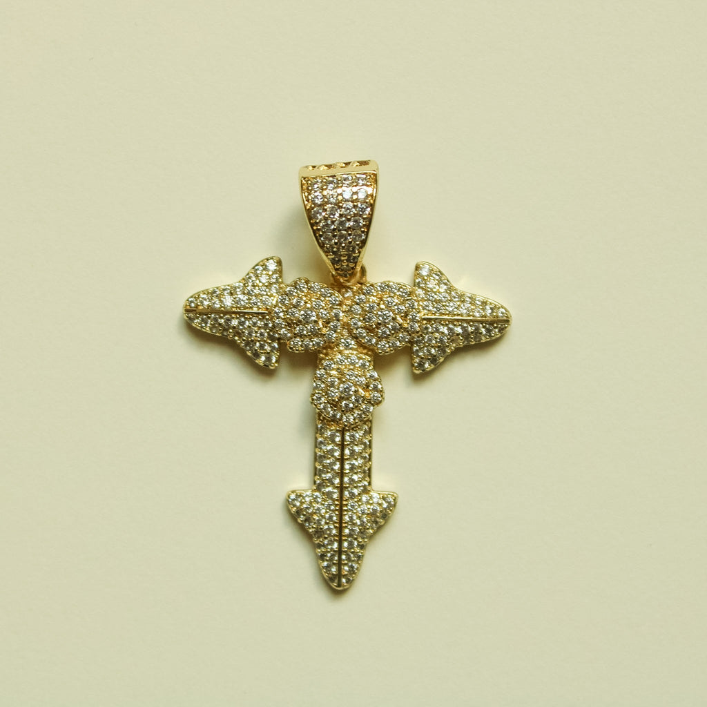 Gold-tone cross pendant with pavé stones and rose detail