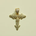 Gold-tone cross pendant with pavé stones and rose detail