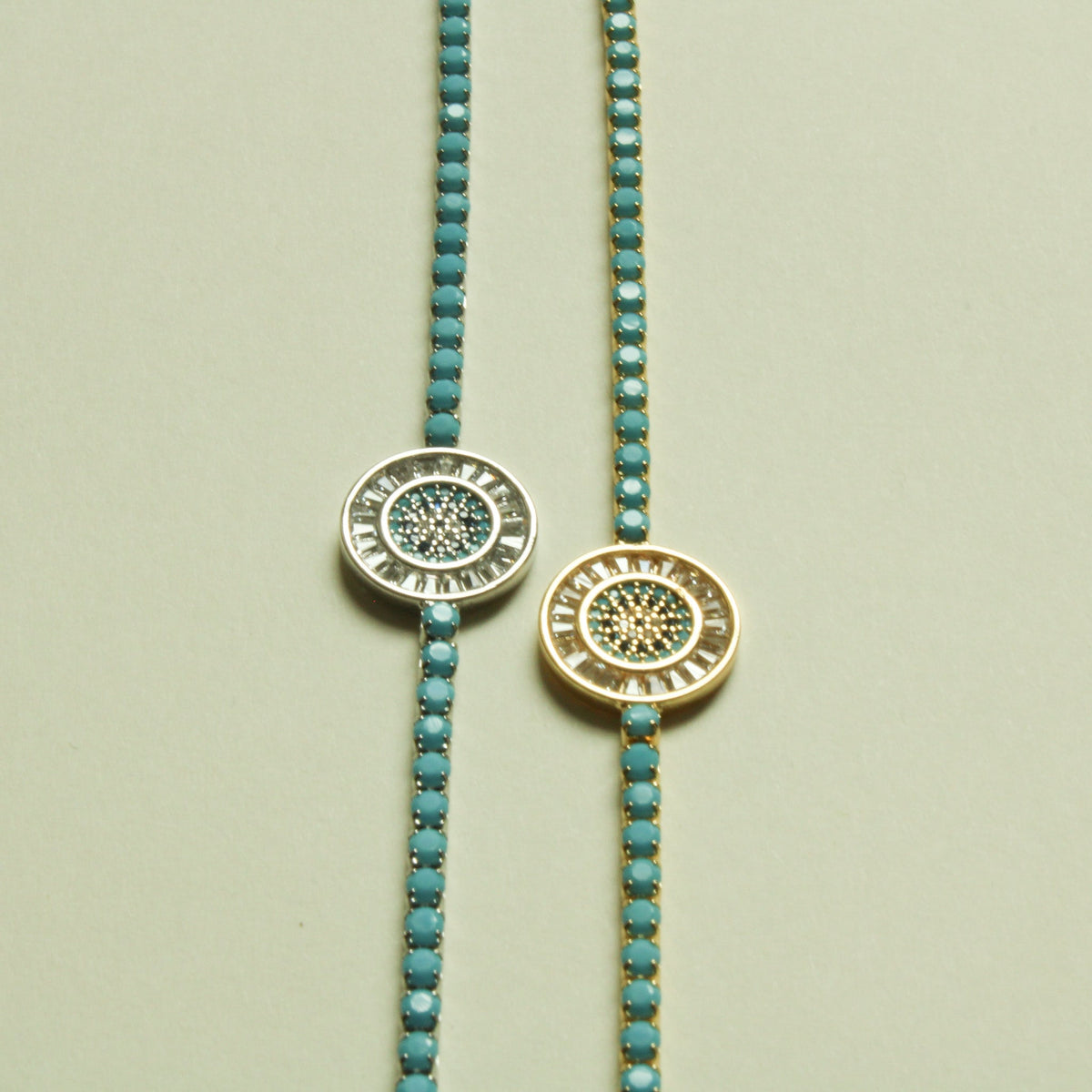 Turquoise Evil Eye Medallion Tennis Bracelet — 14K Gold Plated & White Gold Plated - Séfan Jewelry
