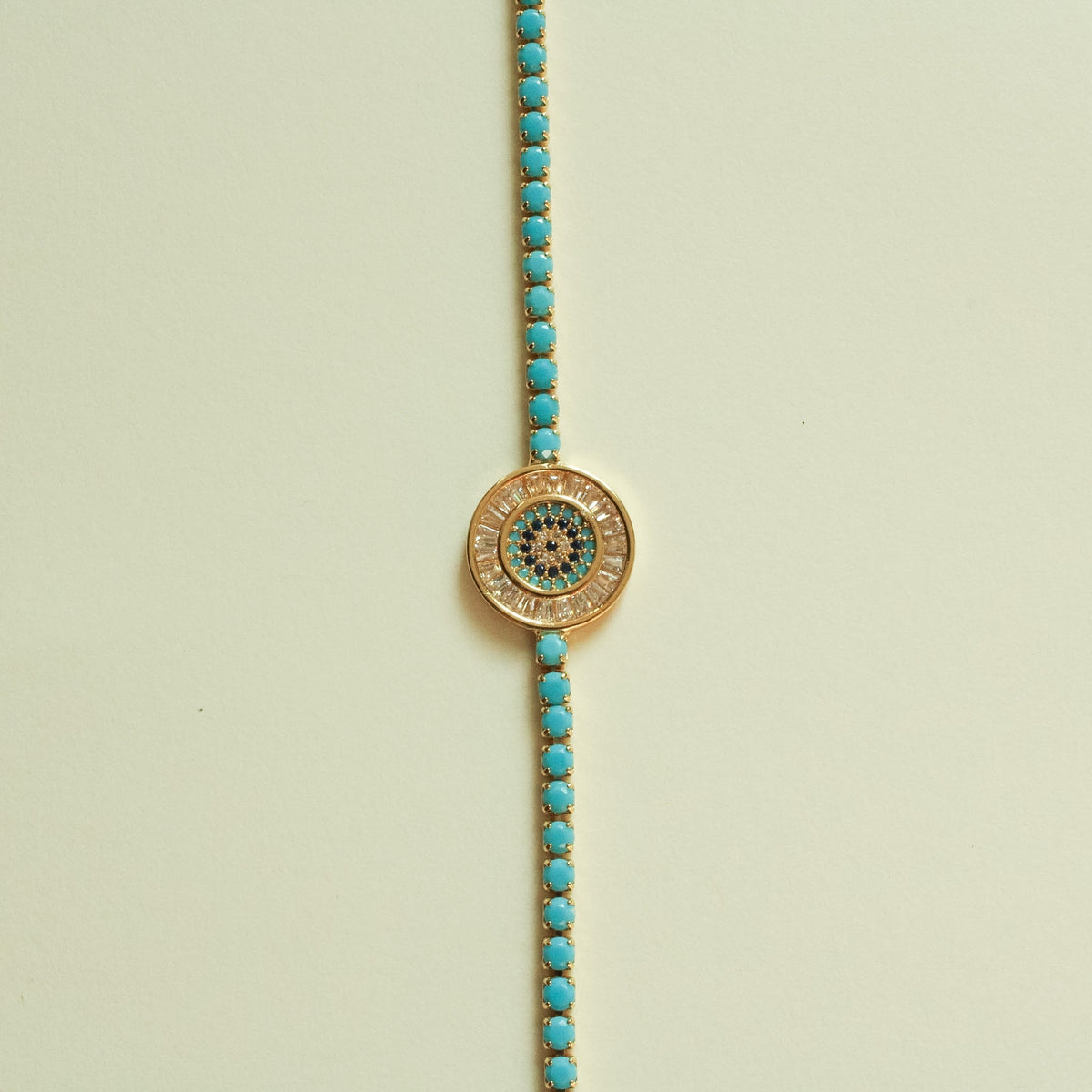 Turquoise Evil Eye Medallion Tennis Bracelet — 14K Gold Plated & White Gold Plated - Séfan Jewelry
