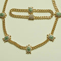 Gold Cuban chain necklace and bracelet set with turtle charms and turquoise accents