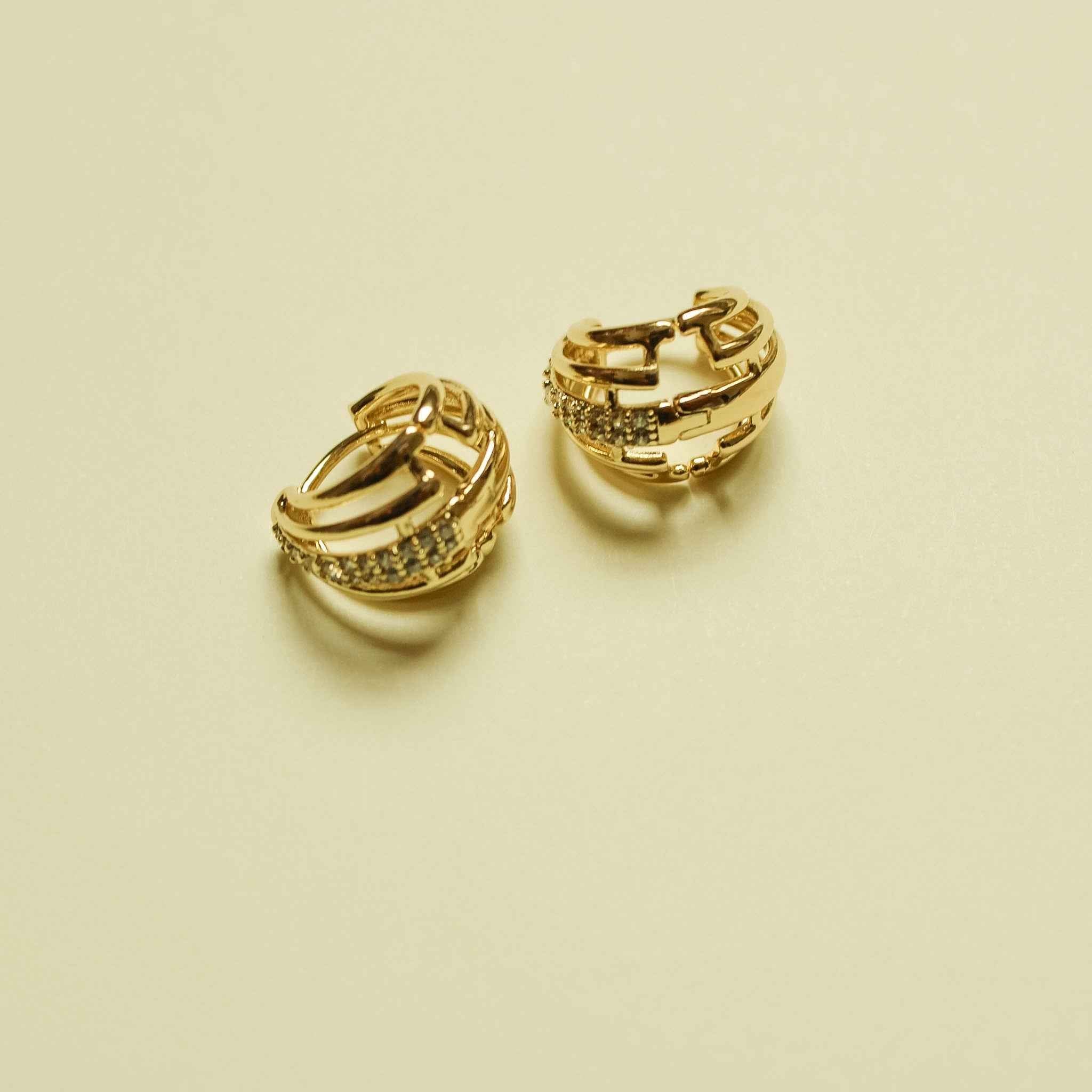 Pair of wide 14K gold pavé CZ huggie hoop earrings