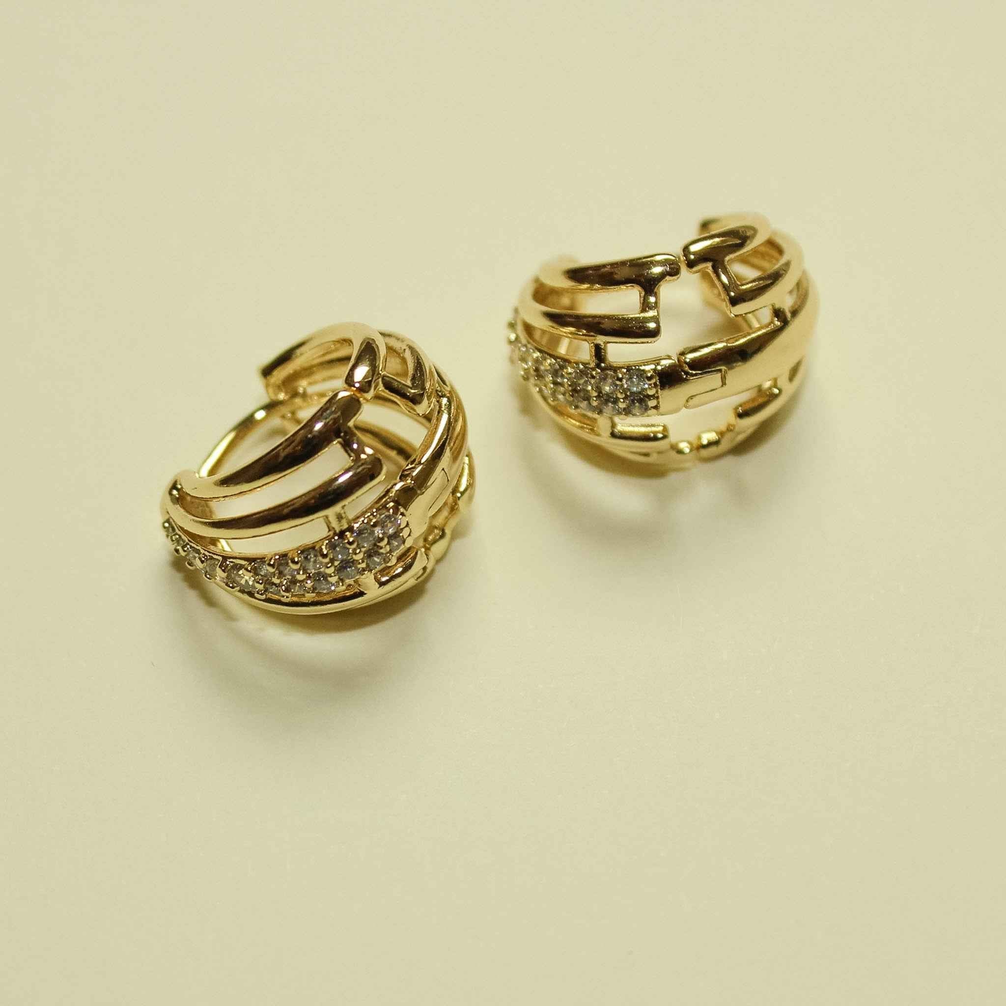 14K gold pavé CZ huggie hoop earrings, wide rounded pair