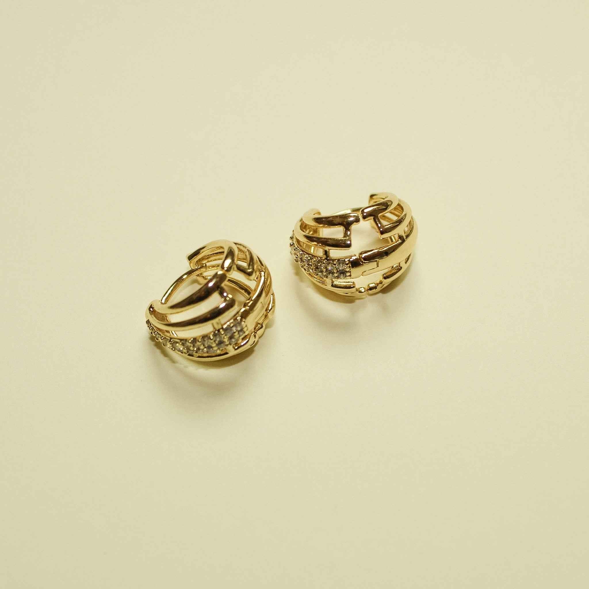 14K gold pavé CZ huggie hoop earrings, pair